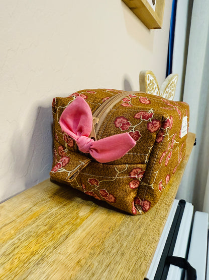 Makeup Bag/Boxy Pouches - Brown Red Floral