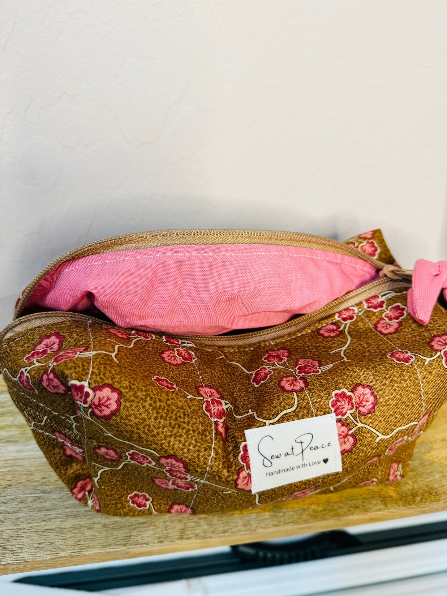 Makeup Bag/Boxy Pouches - Brown Red Floral