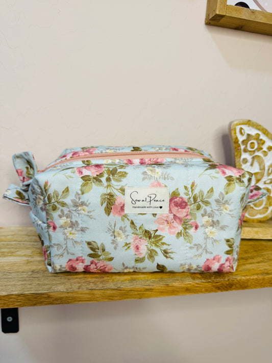 Makeup Bag/Boxy Pouches - Blue Pink Floral