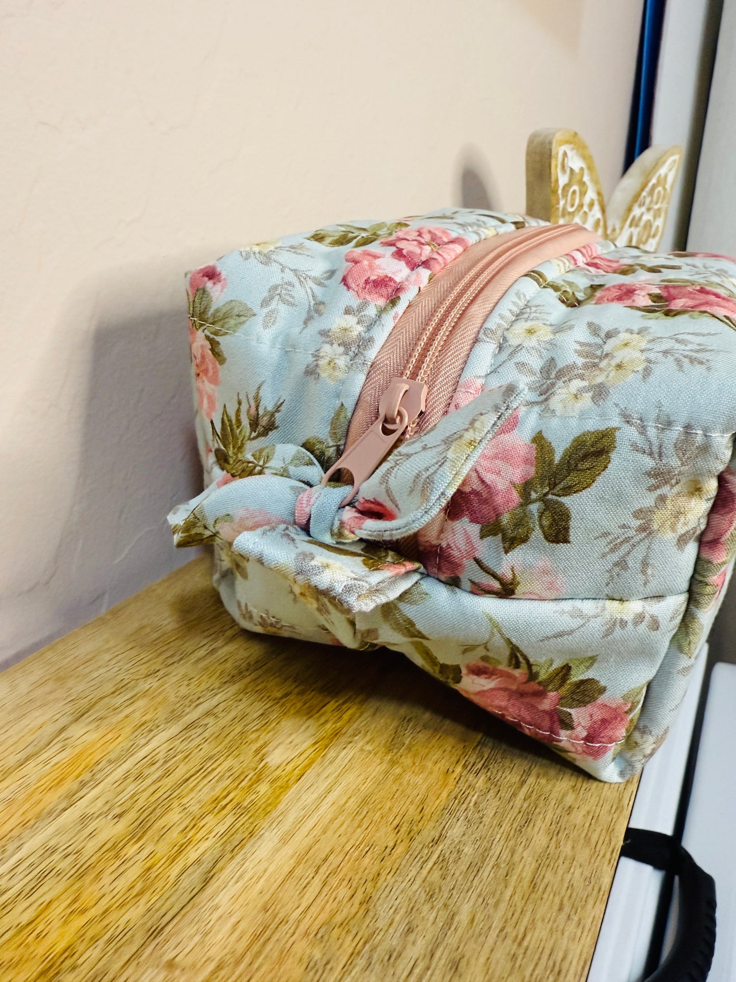 Makeup Bag/Boxy Pouches - Blue Pink Floral