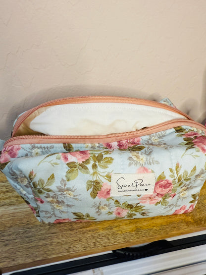 Makeup Bag/Boxy Pouches - Blue Pink Floral