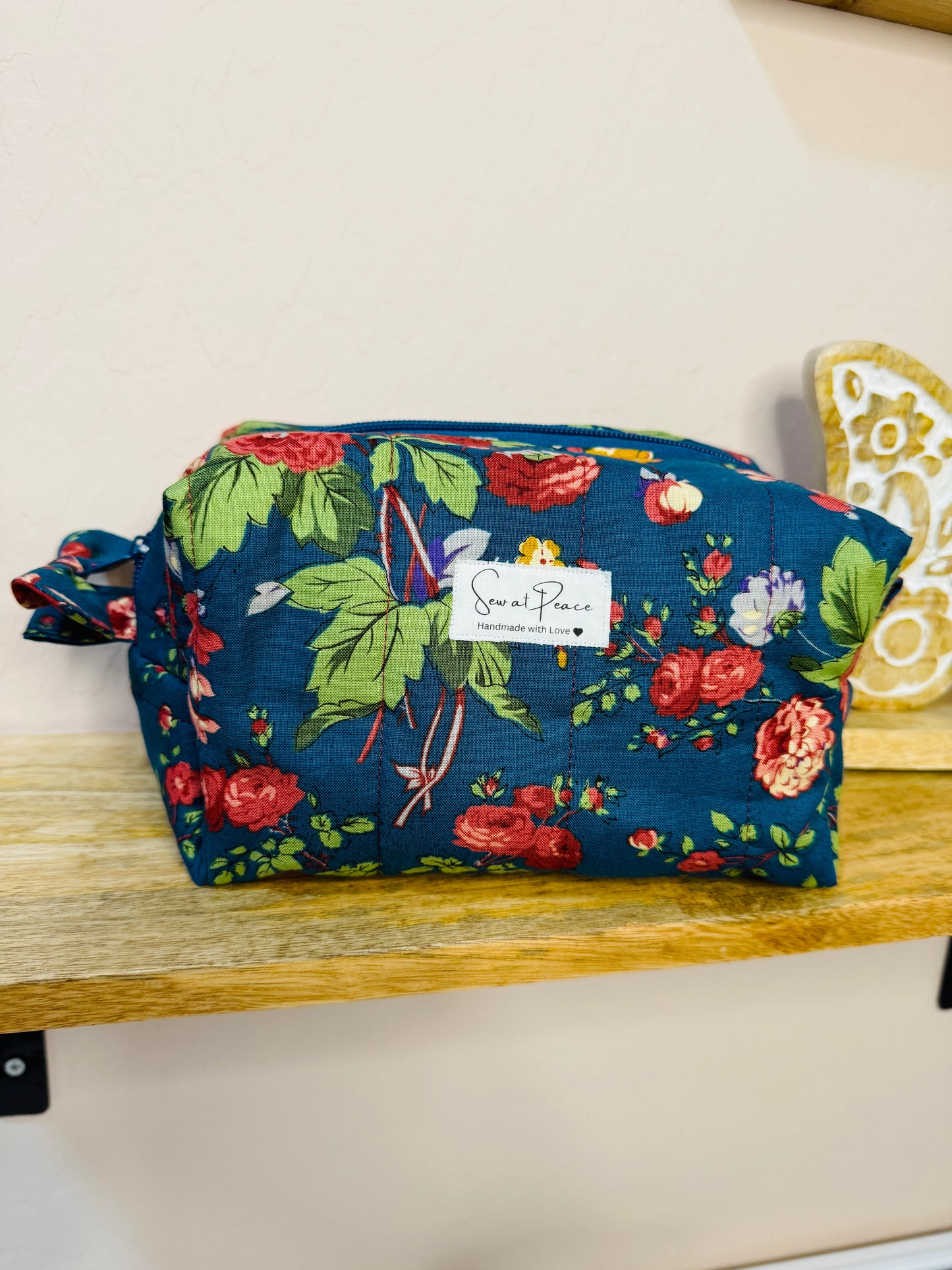 Makeup Bag/Boxy Pouches - Blue Green Floral