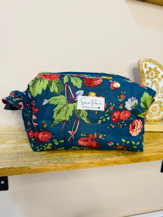 Makeup Bag/Boxy Pouches - Blue Green Floral
