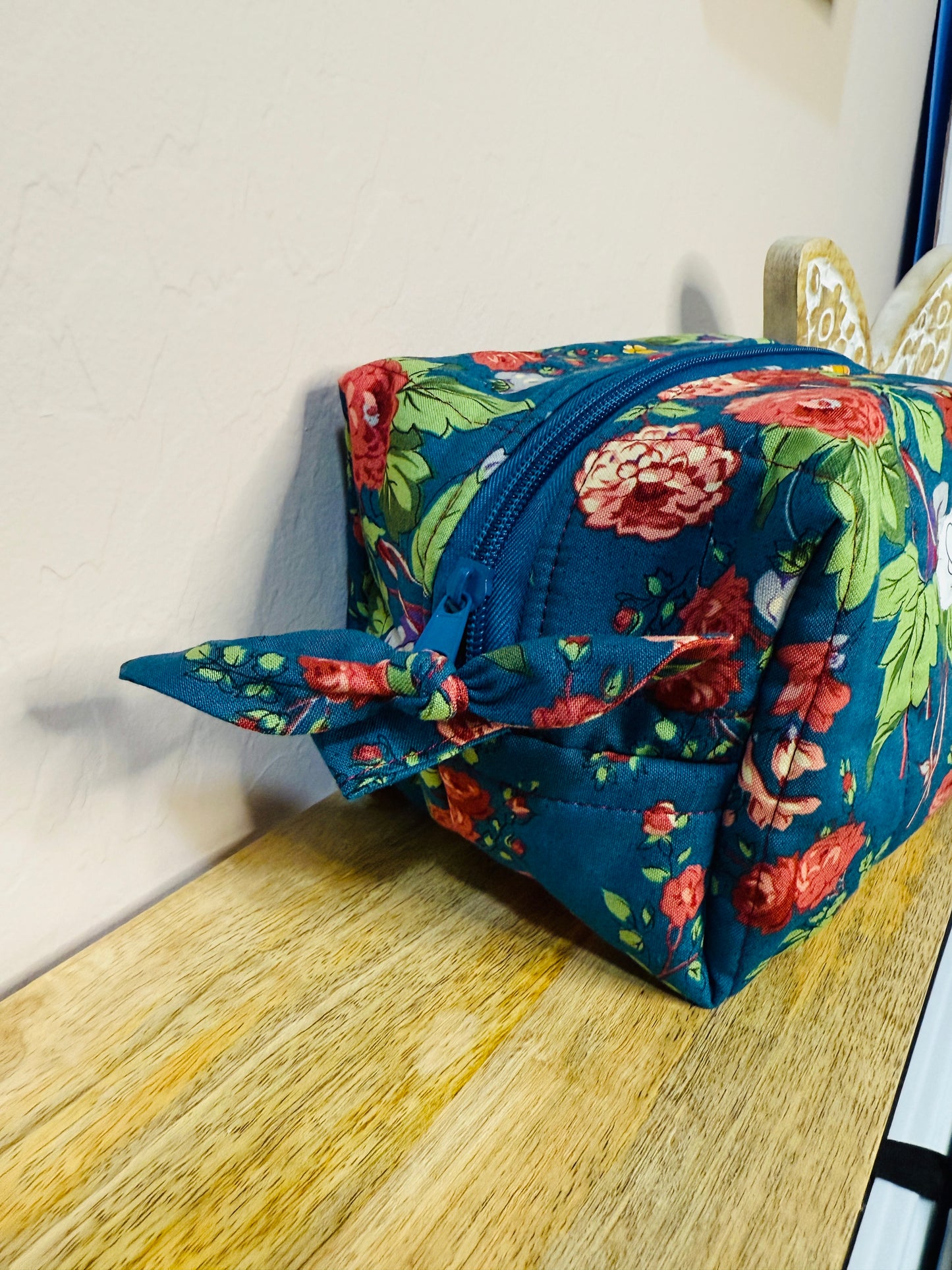 Makeup Bag/Boxy Pouches - Blue Green Floral