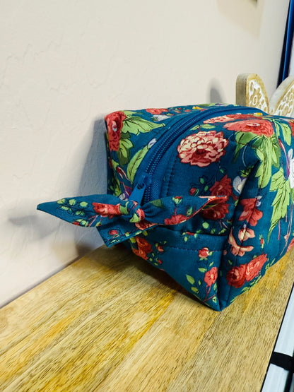 Makeup Bag/Boxy Pouches - Blue Green Floral