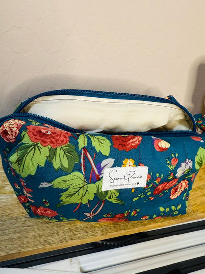 Makeup Bag/Boxy Pouches - Blue Green Floral