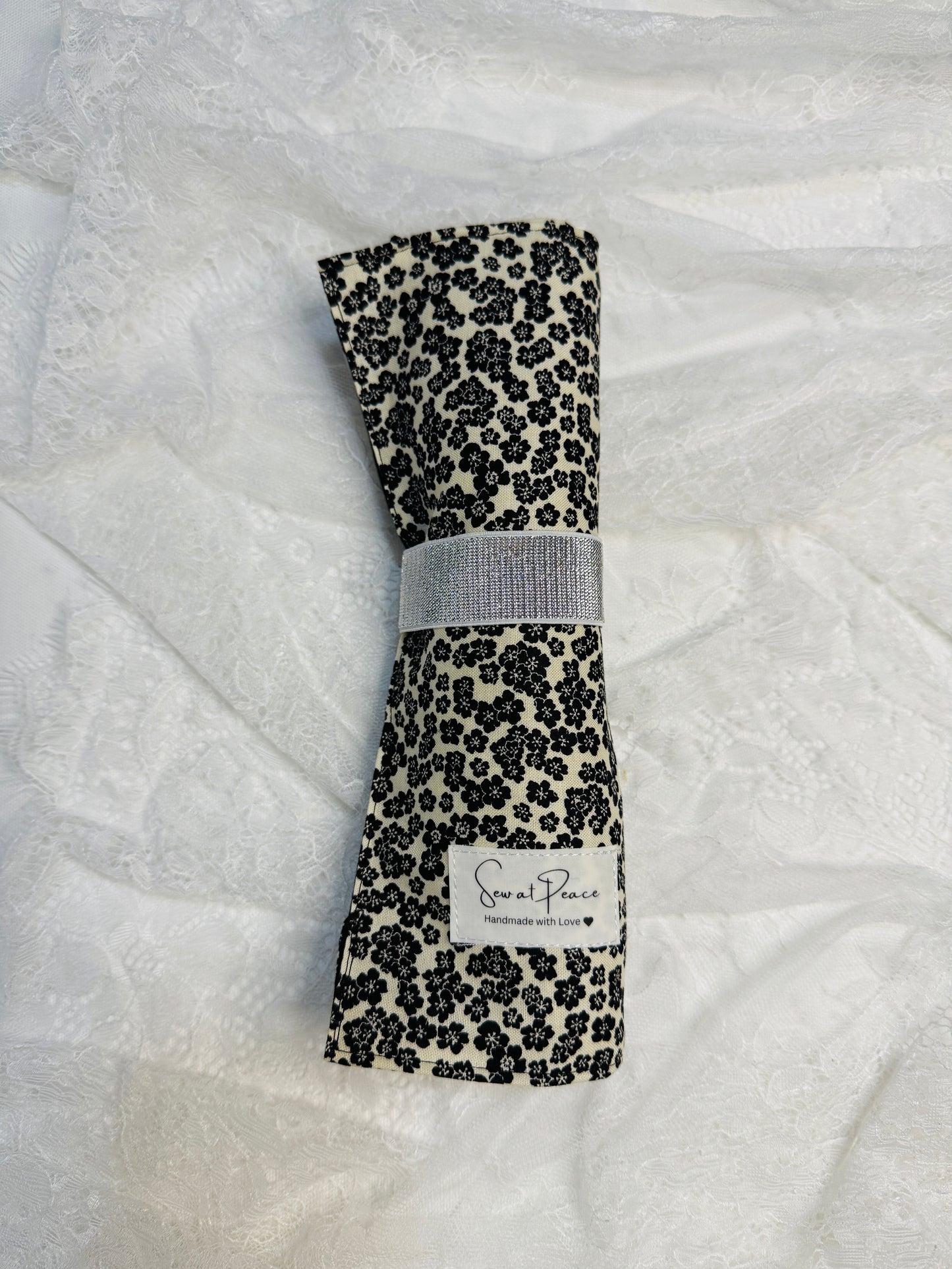 Makeup Brush Roll -Black Floral