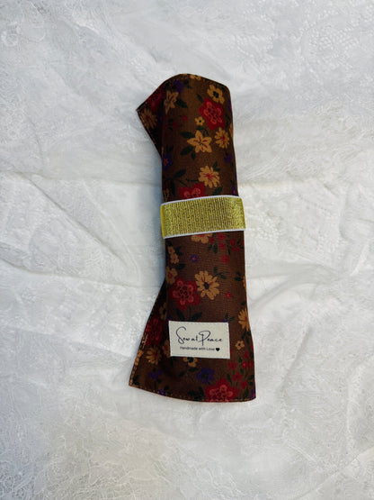 Makeup Brush Roll -Moody Brown Floral