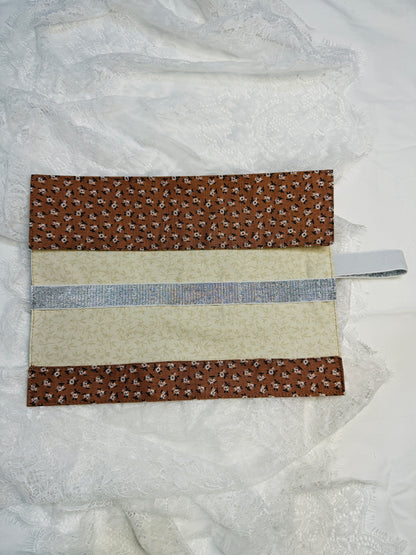 Makeup Brush Roll -Tiny Brown Floral