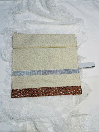 Makeup Brush Roll -Tiny Brown Floral