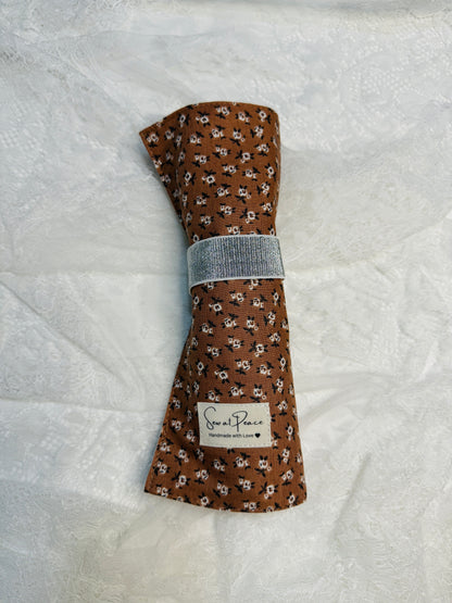 Makeup Brush Roll -Tiny Brown Floral