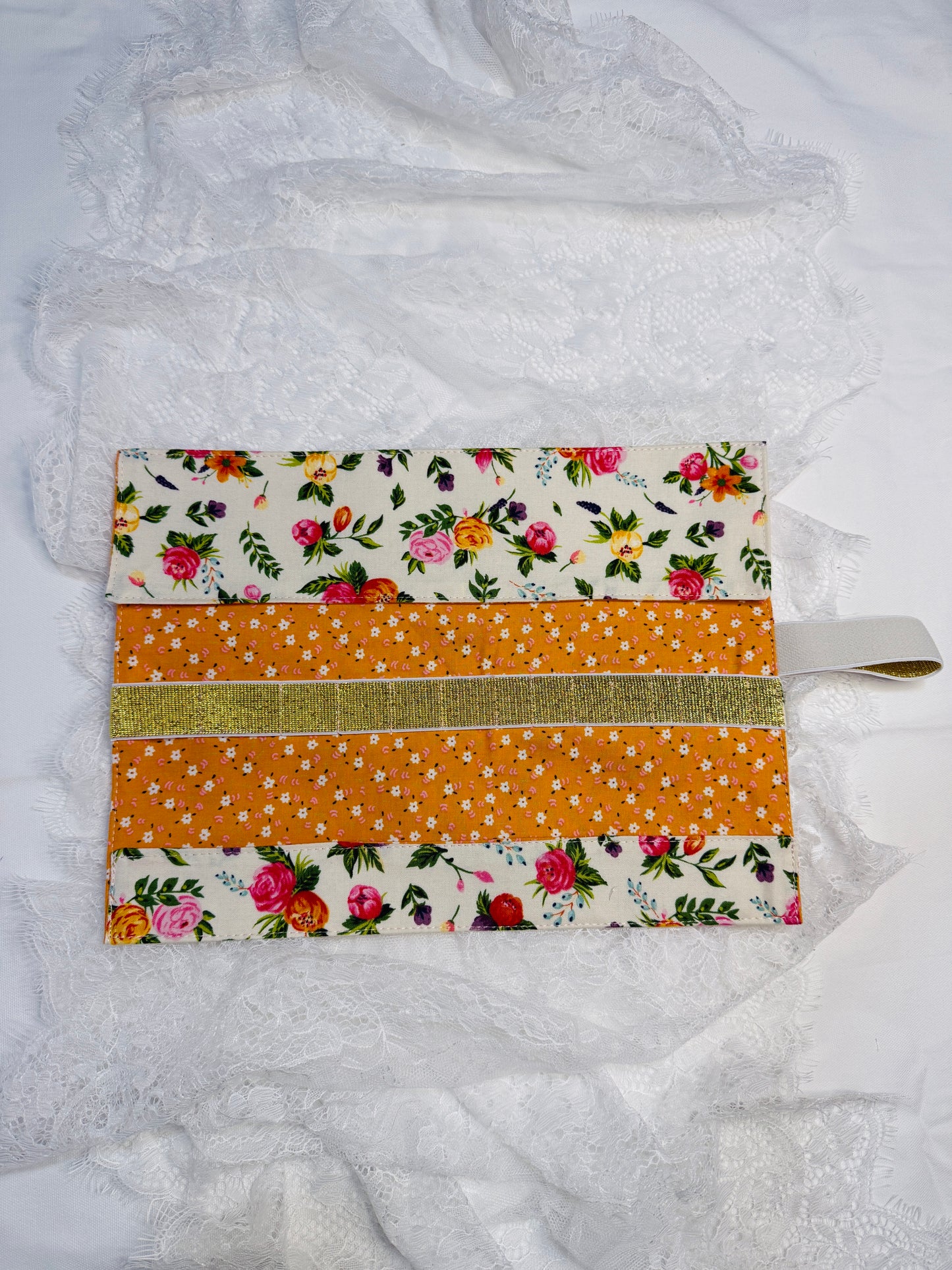 Makeup Brush Roll -Orange/Pink Floral