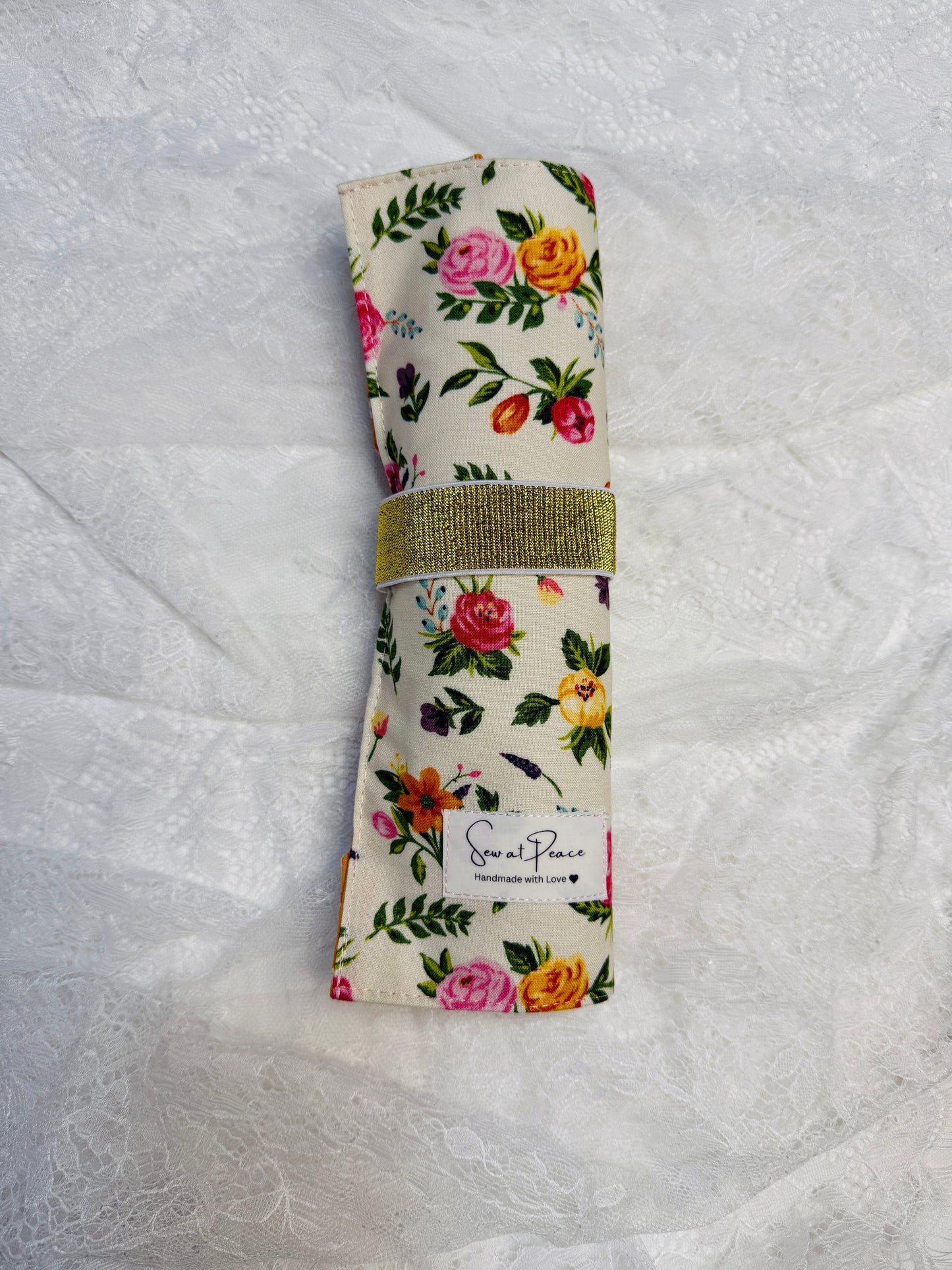 Makeup Brush Roll -Orange/Pink Floral
