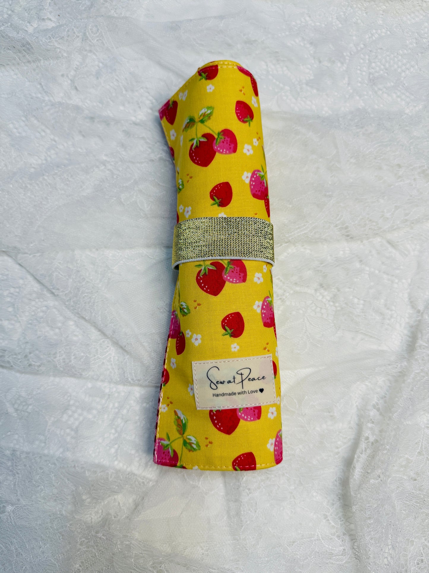 Makeup Brush Roll -Strawberries & Daisies