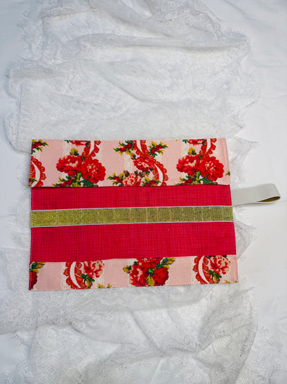 Makeup Brush Roll -Pink/Red Lace