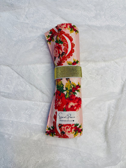 Makeup Brush Roll -Pink/Red Lace