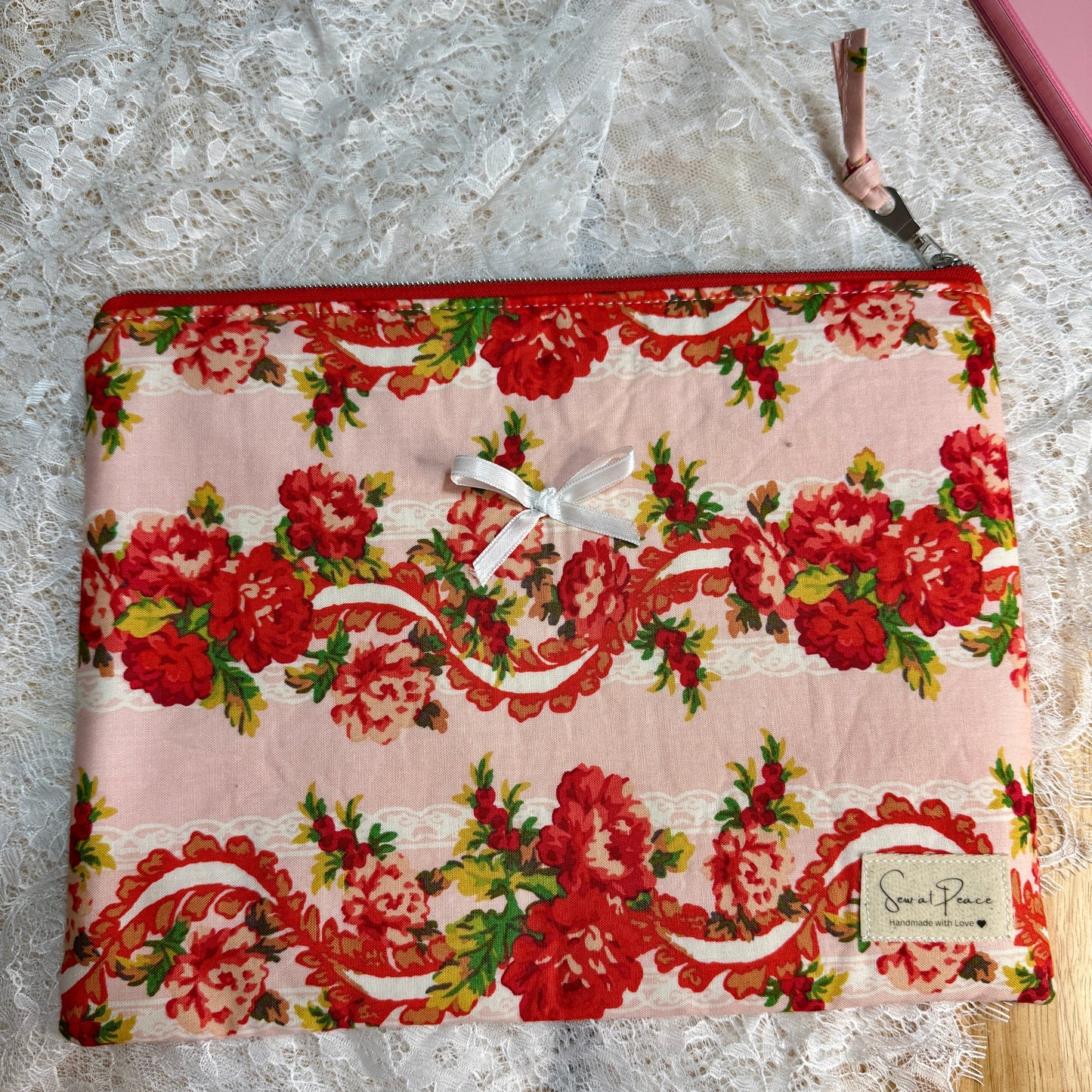 Tablet/iPAD Sleeve - Pink Red Lace