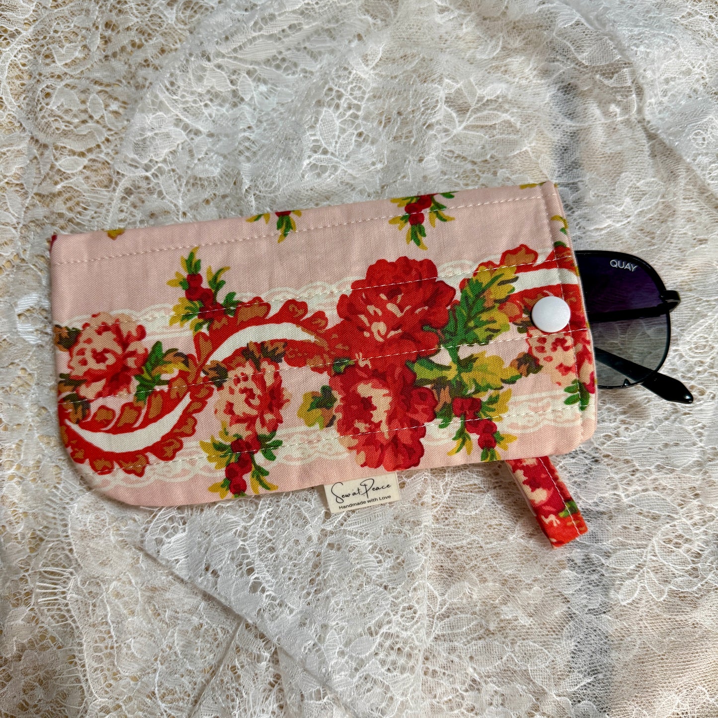 Eyeglass Case - Pink/Red Lace