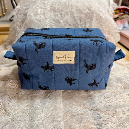 Makeup Bag/Boxy Pouches - Blue Cowboy