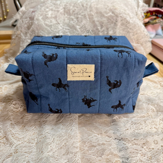 Makeup Bag/Boxy Pouches - Blue Cowboy