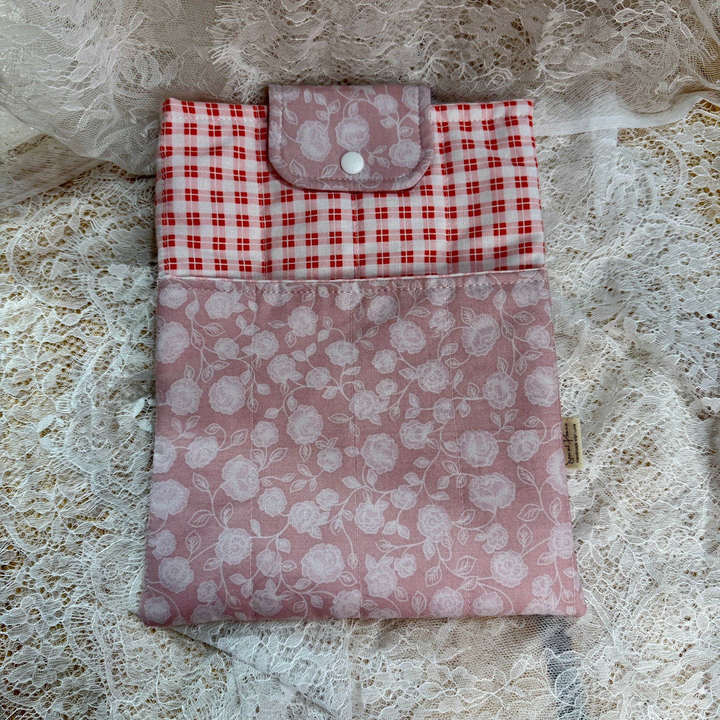 Book Sleeve with Pocket & Snap - Pink Rose