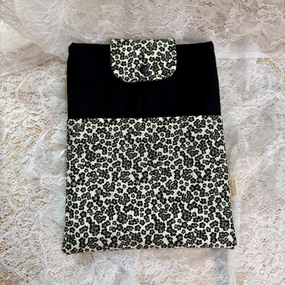 Book Sleeve with Pocket & Snap - Black Floral