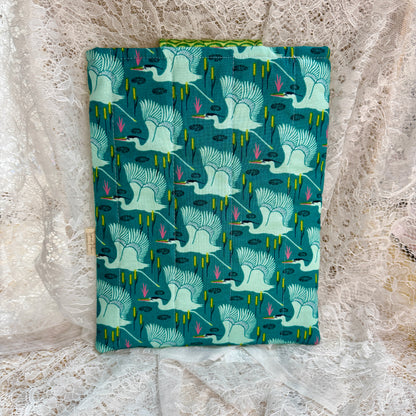 Book Sleeve with Pocket & Snap - Flying Cranes