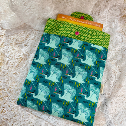 Book Sleeve with Pocket & Snap - Flying Cranes