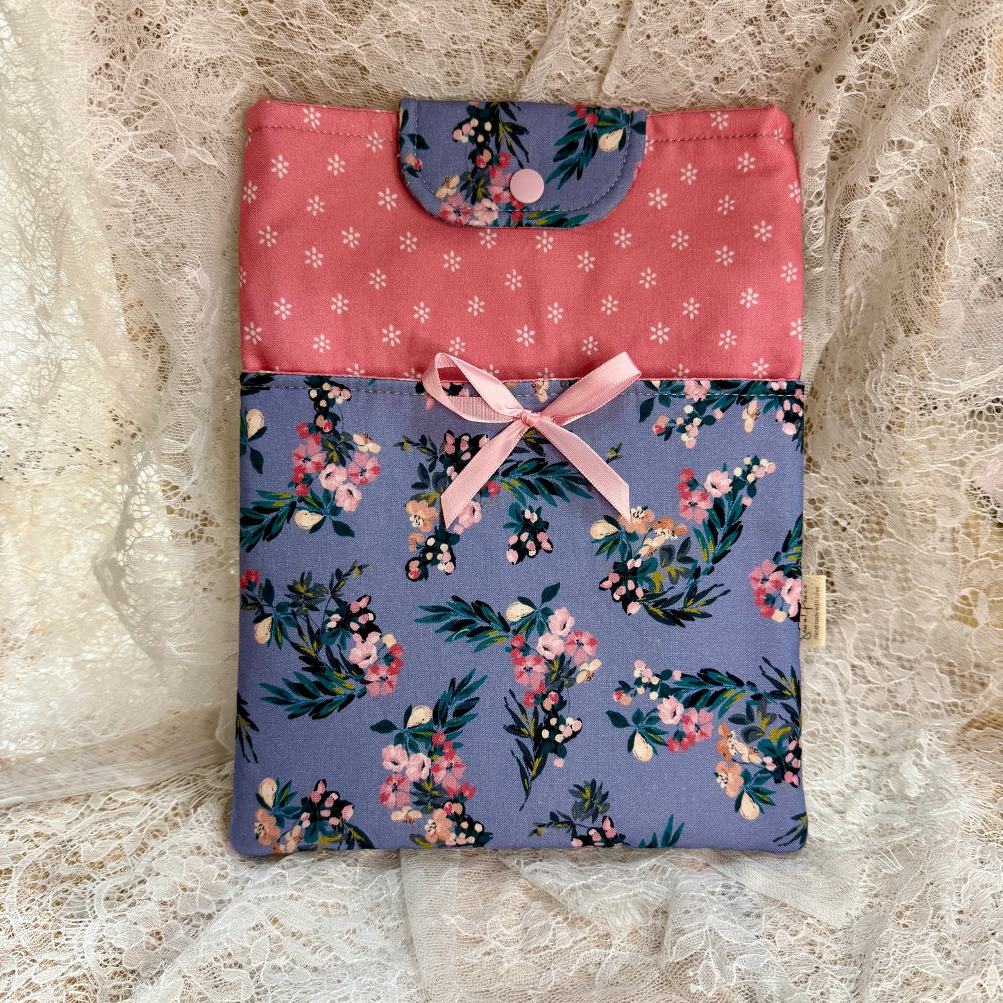 Book Sleeve with Pocket & Snap - Periwinkle Floral