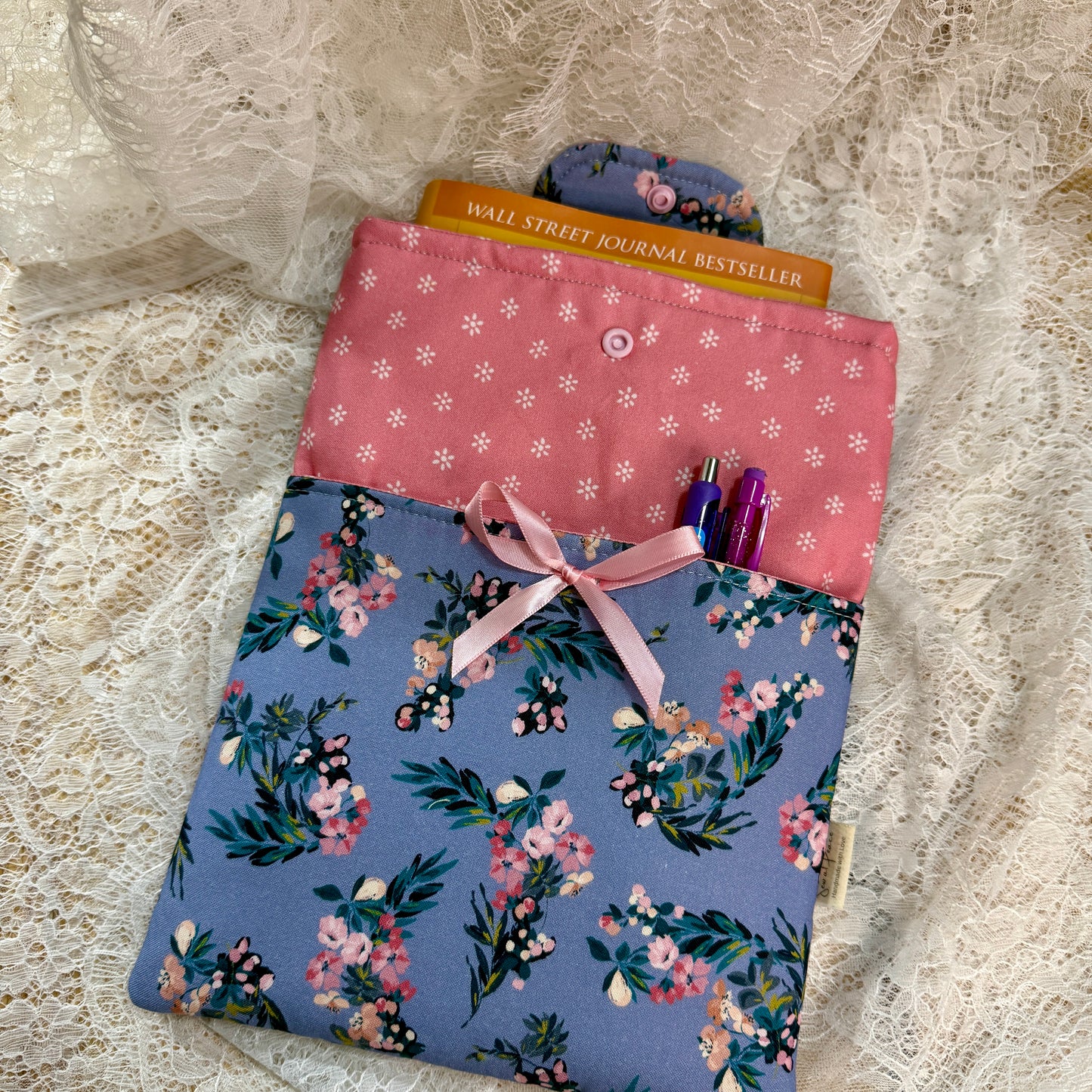 Book Sleeve with Pocket & Snap - Periwinkle Floral