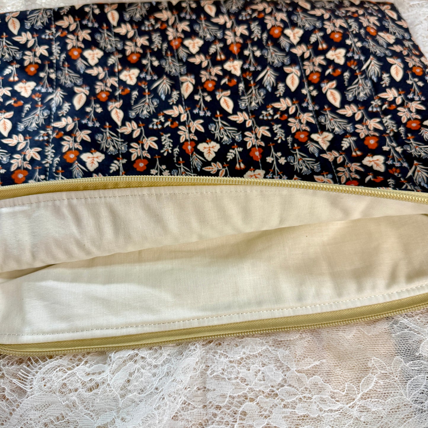 Laptop Sleeve - Navy/Burnt Orange Floral