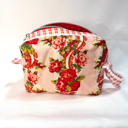 Makeup Bag/Boxy Pouches - Red Lace **Trial Bag**