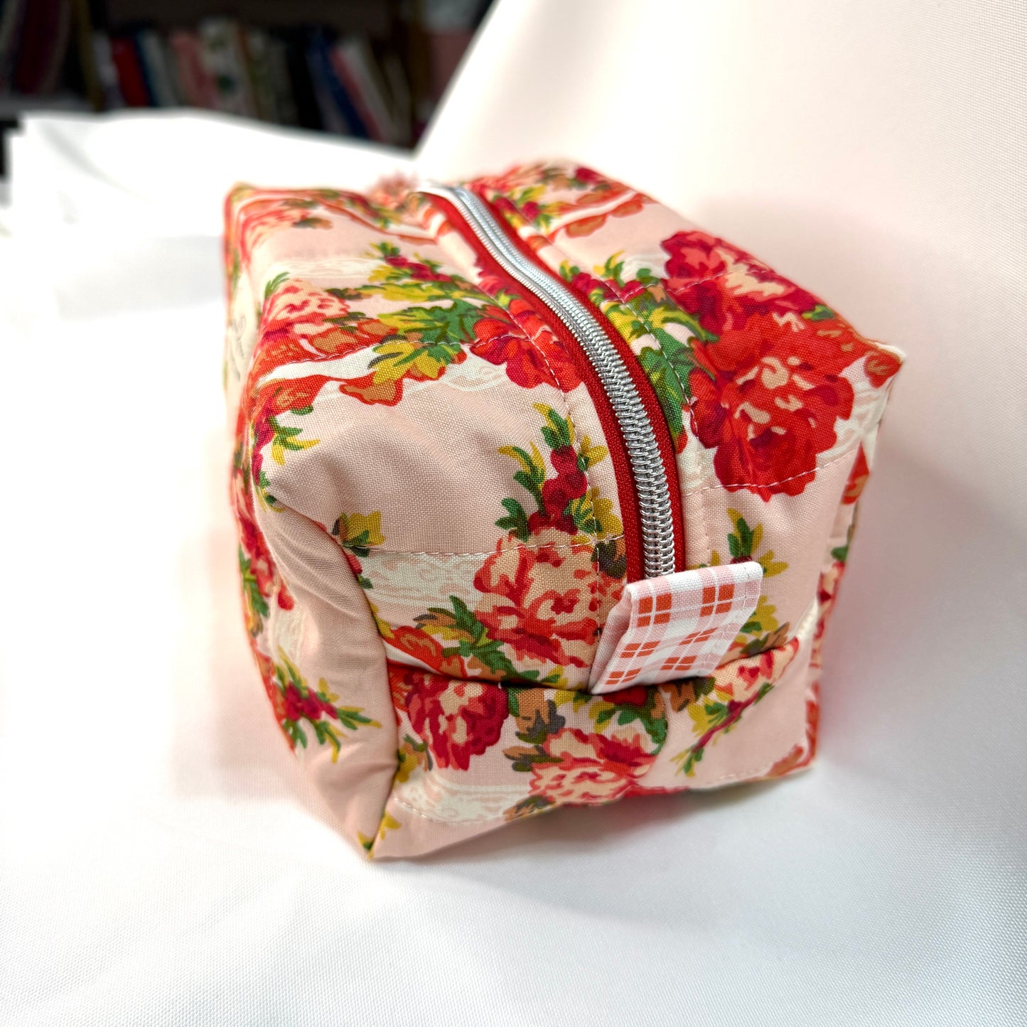 Makeup Bag/Boxy Pouches - Red Lace Floral