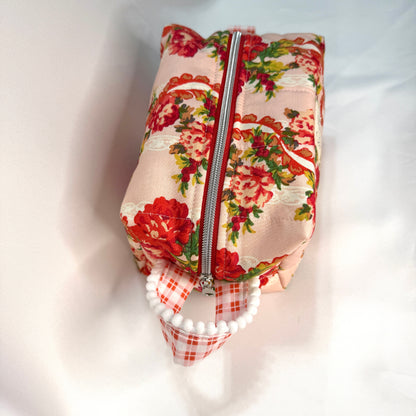 Makeup Bag/Boxy Pouches - Red Lace Floral