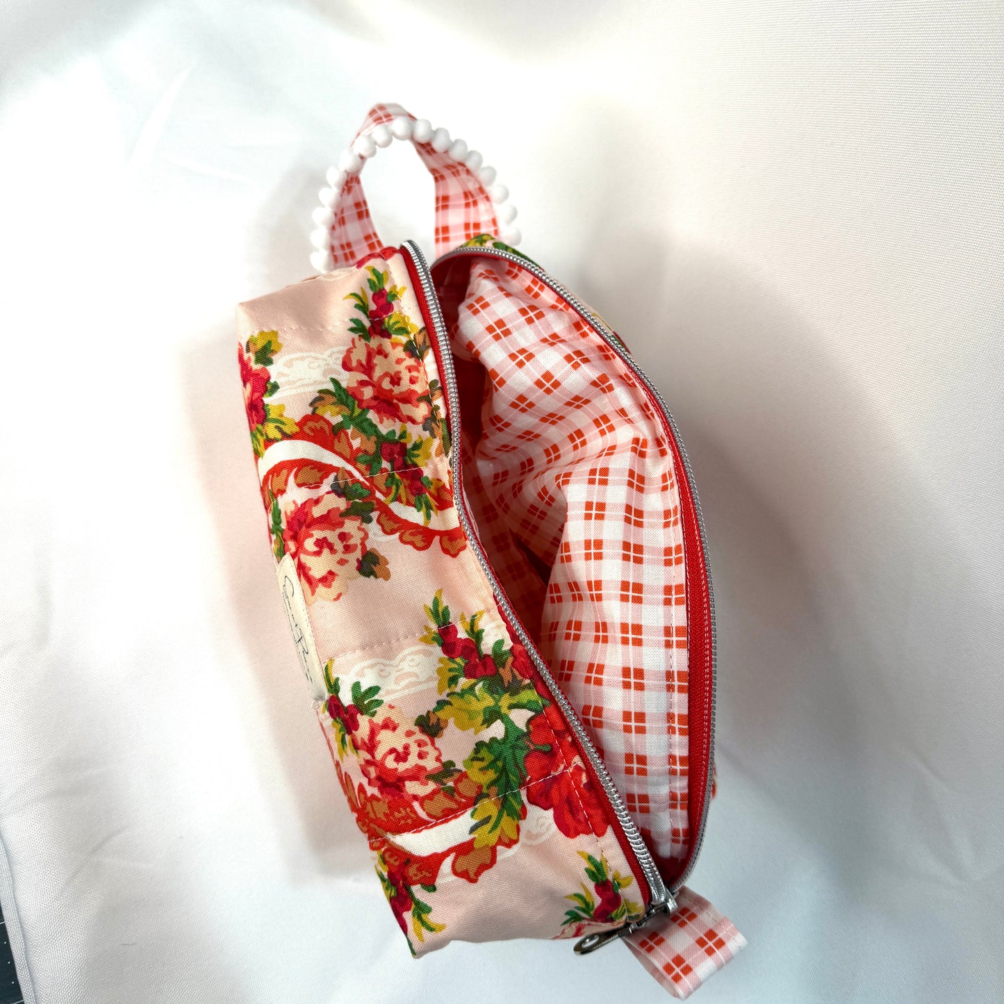 Makeup Bag/Boxy Pouches - Red Lace Floral
