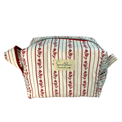 Makeup Bag/Boxy Pouches - Red Floral Striped