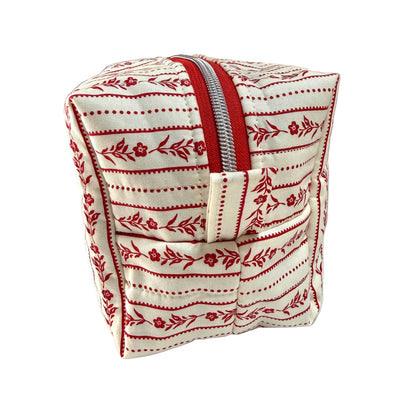 Makeup Bag/Boxy Pouches - Red Floral Striped
