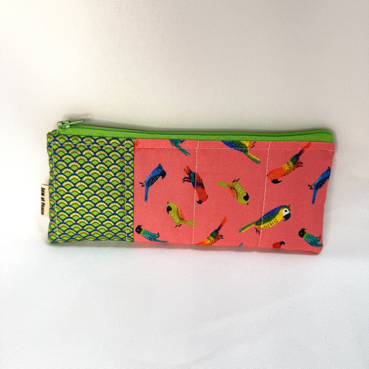 Pencil Case/Flat Pouch - Parrot Parade Patchwork