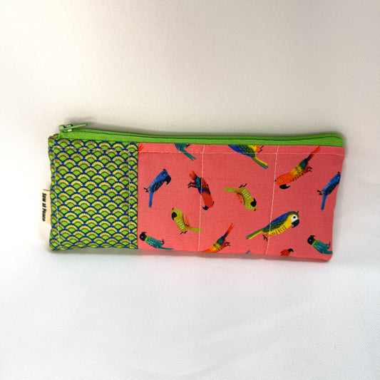 Pencil Case/Flat Pouch - Parrot Parade Patchwork