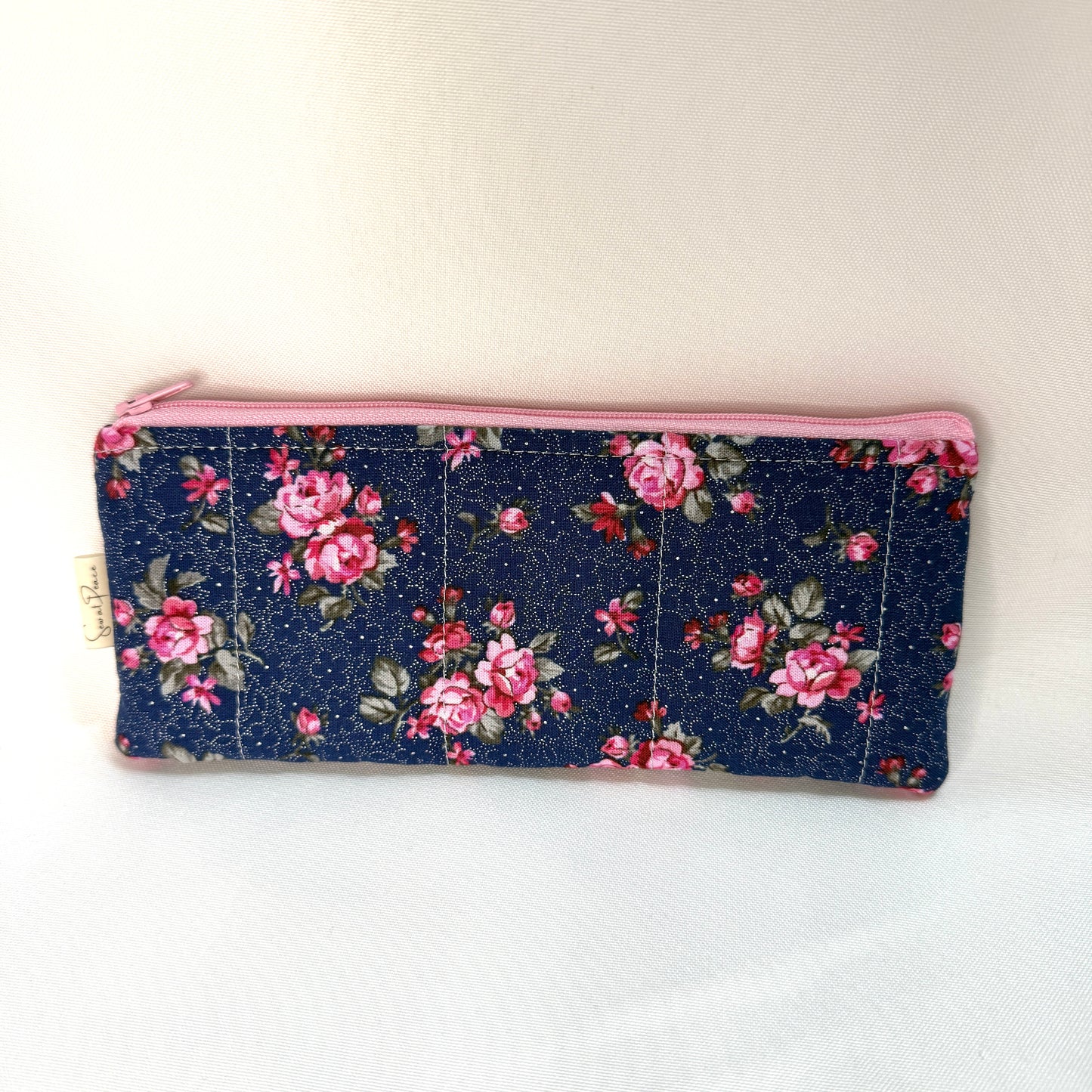 Pencil Case/Flat Pouch - Navy/Pink Floral