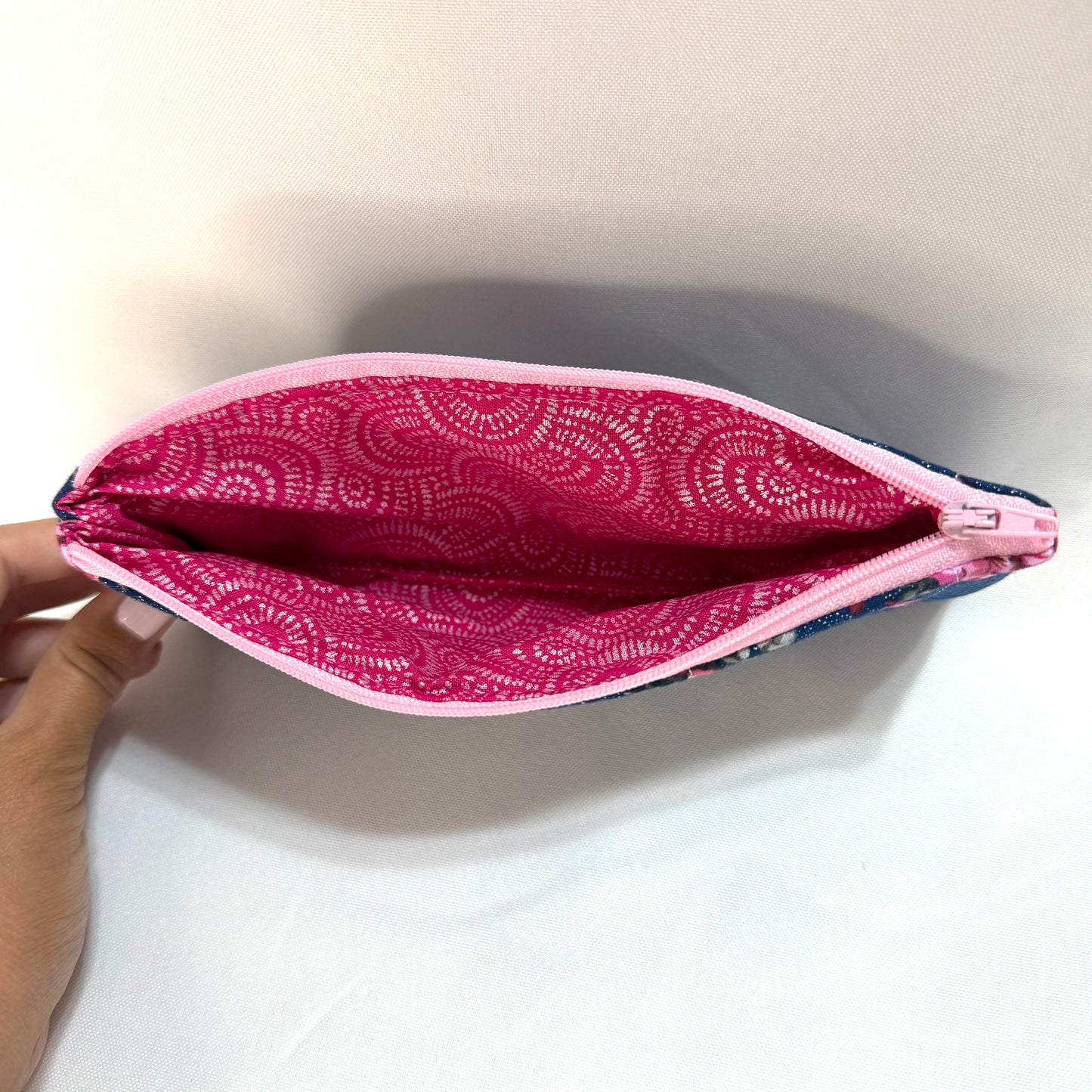 Pencil Case/Flat Pouch - Navy/Pink Floral