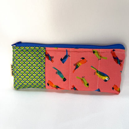 Pencil Case/Flat Pouch - Parrot Parade Patchwork