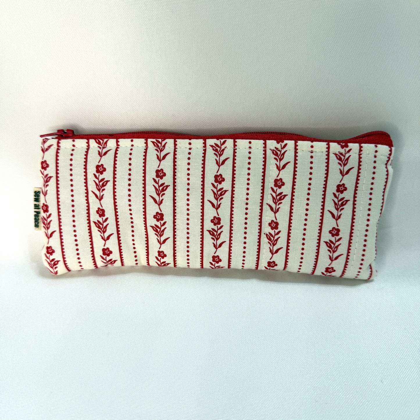 Pencil Case/Flat Pouch - Striped Red Floral