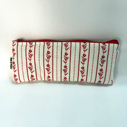 Pencil Case/Flat Pouch - Striped Red Floral