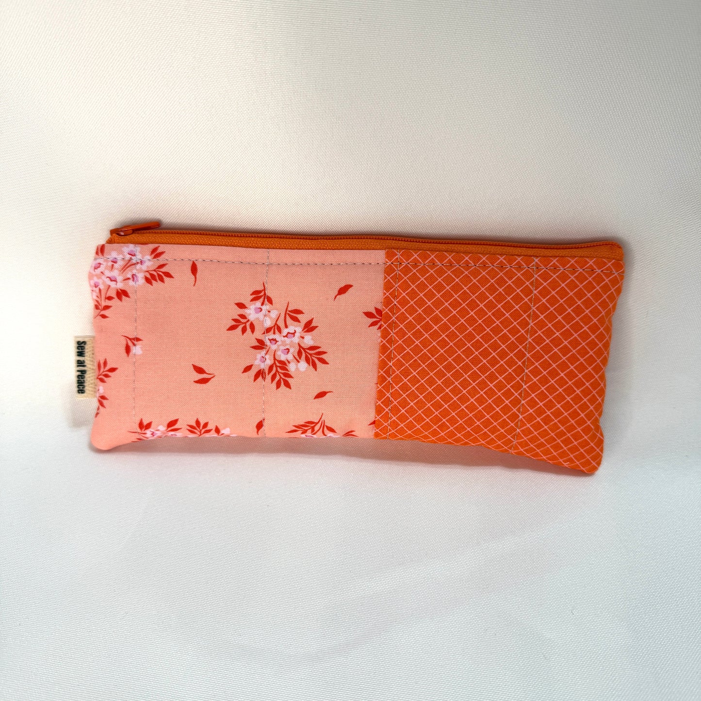 Pencil Case/Flat Pouch - Peachy Floral Patchwork
