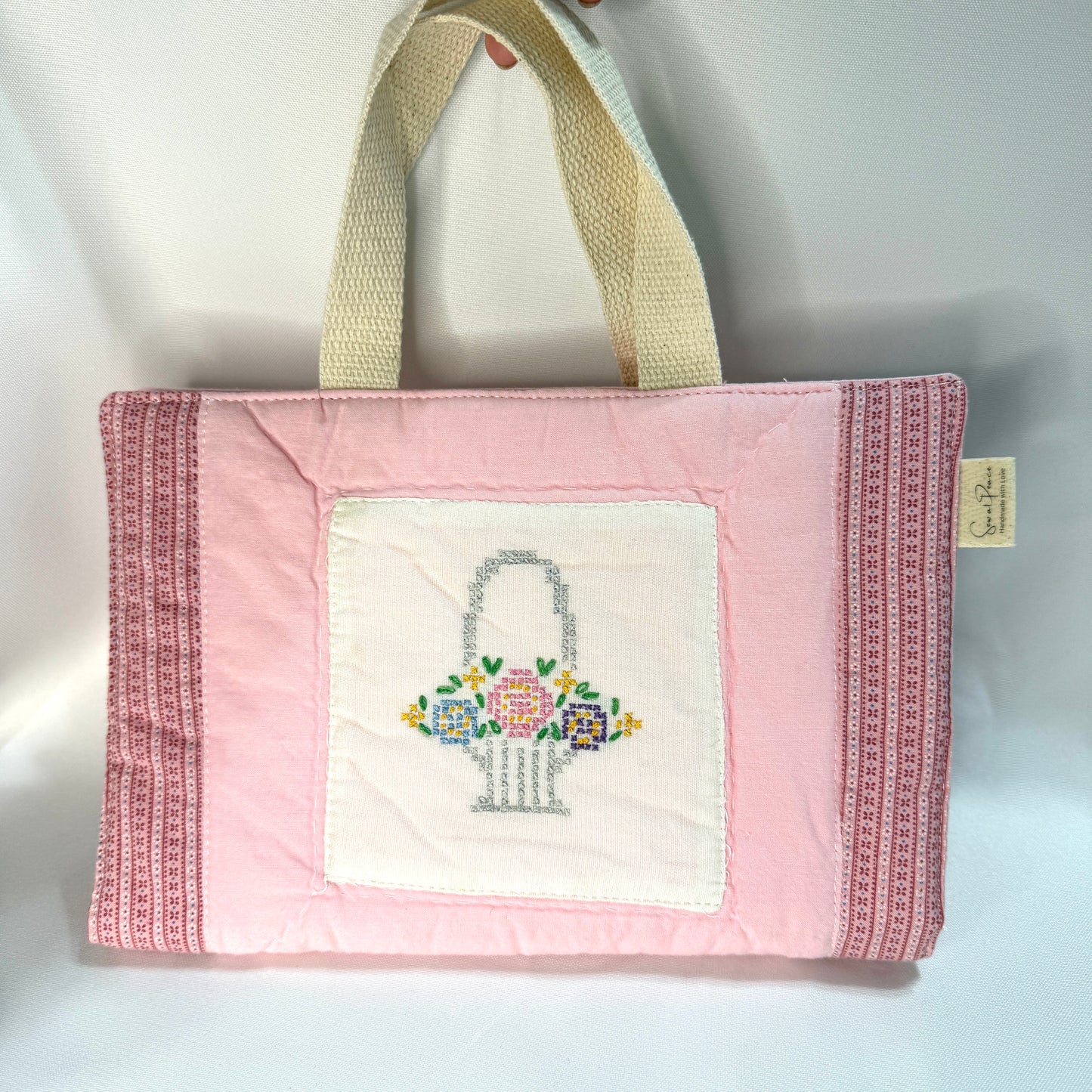 Bible Cover - Upcycled Vintage Quilt with Cross Stitched Flower Bouquet