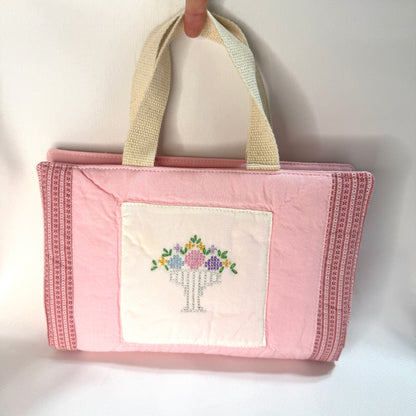 Bible Cover - Upcycled Vintage Quilt with Cross Stitched Flower Bouquet