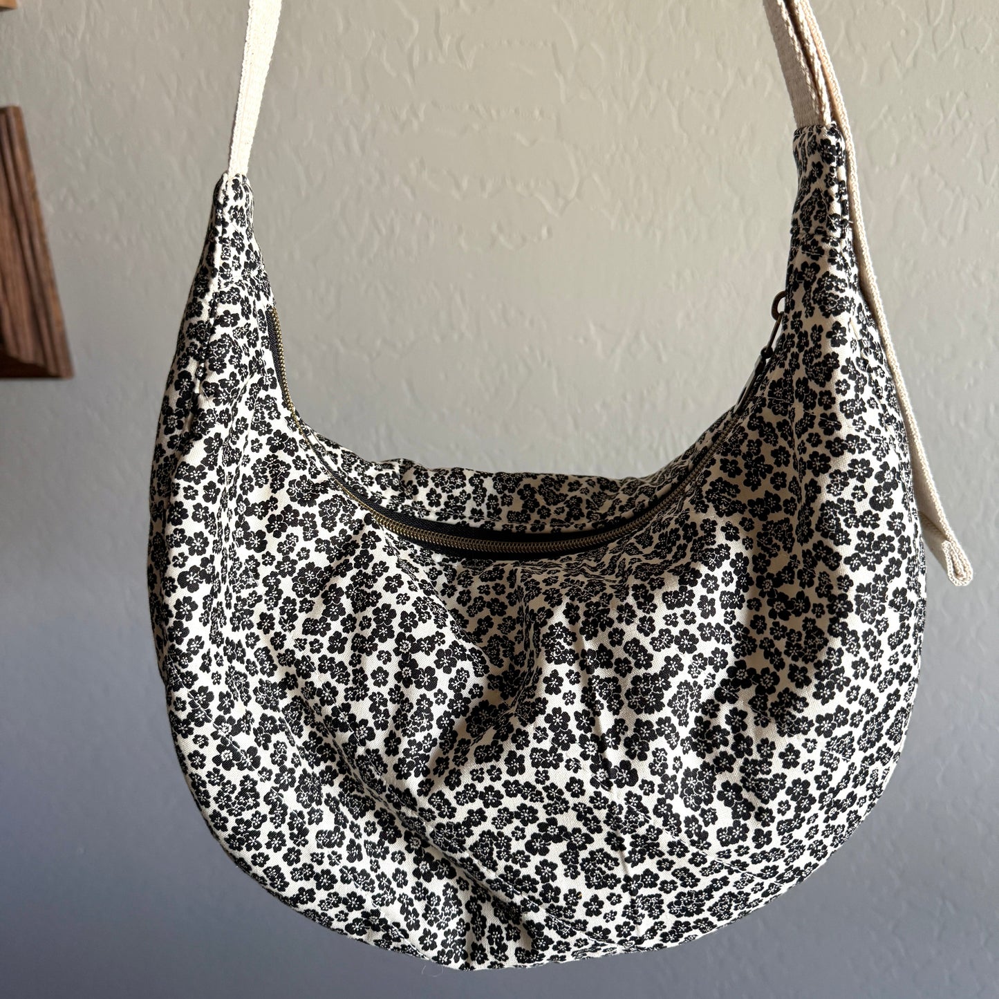 Crescent Bag - Black Floral