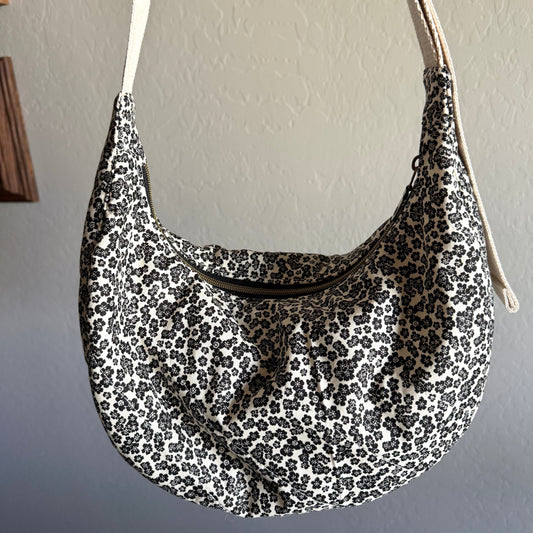 Crescent Bag - Black Floral