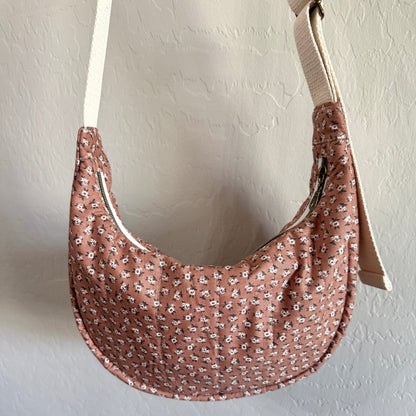 Crescent Bag - Brown & White Floral